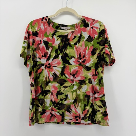 JM Collection Tops - JM Collection Women's Petite  XL Floral Print Short Sleeve Top‎ Green Pink
